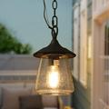 GRWROAD Outdoor Lantern Patio Pendant Lighting with Clear Bubbled Glass Globe UL Listed 9.4 Hanging Lamp for Porch