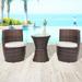 Dcenta 3 Piece Bistro Set Glass Top Table and 2 Chairs with Padded Cushions Poly Rattan Outdoor Dining Set for Bar Pub Garden Backyard Patio Indoor Outdoor Furniture (Brown)