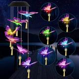 Solar Powered Butterfly Wind Chime with Bell Waterproof Color-Changing Outdoor Decoration Colorful Hanging Light for Home Party Yard Garden Patio Porch Unique Birthday