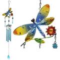 SAYTAY Dragonfly Wind Chimes, Outdoor Indoor Wind Chime Gifts for Mom Metal & Stained Glass Wind Chimes for Home, Garden, Window, Yard, Patio, Festival Decor Housewarming Thanksgiving(Blue Dragonfly)