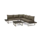 Johana Outdoor Aluminum V-Shaped 5 Seater Sofa Set with Cushions Khaki and Gray