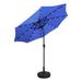 WestinTrends Cyrus 9 Ft Outdoor Patio Umbrella with Base Include Solar Powered 32 LED Light Umbrella with Tilt and Crank 20 inch Fillable Bronze Round Base Royal Blue