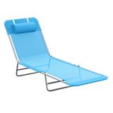 Outsunny Folding Chaise Lounge Pool Chairs Outdoor Sun Tanning Chairs with Pillow Reclining Back Steel Frame & Breathable Mesh for Beach Yard Patio Blue