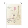 ABPHQTO Bicycle Basket Full Flowers Eiffel Tower Paris Home Outdoor Garden Flag House Banner Size 28x40 Inch