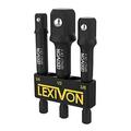 LEXIVON Impact Grade Socket Adapter Set 3 Extension Bit With Holder | 3-Piece 1/4 3/8 and 1/2 Drive Adapt Your Power Drill To High Torque Impact Wrench (LX-101)