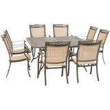 Hanover Fontana 9-Piece Outdoor Dining Set with 8 Sling Chairs and a 60-In. Square Cast-Top Table