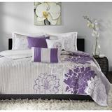 Madison Park Bridgette Purple 6 Piece Printed Cotton Quilt Set with Throw Pillows