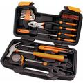 39-Piece Tool Kit - Ladies Hand Tool Set with Easy Carrying Round Pouch - Durable Long Lasting Chrome Finish Tools - Perfect for DIY Home Maintenance - Orange