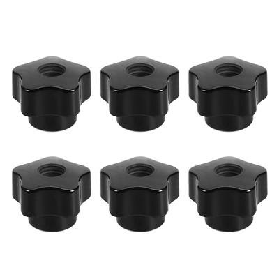 Star Knobs Grip Handle M6 Diameter Insert Female Thread Set of 6 - Black