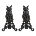 UniFlame Black Cast Iron Cat Andirons with Reflective Glass Eyes