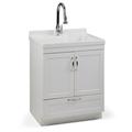 Simpli Home Maile Transitional 28 inch Laundry Cabinet with Pull-out Faucet and ABS Sink in Pure White
