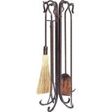 UniFlame 5-Piece Antique Copper Hammered Finish Fireset with Crook Handles