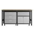 Manhattan Comfort 3-Piece Fortress Mobile Space-Saving Steel Garage Cabinet and Worktable 5.0 in Grey