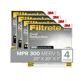 Filtrete 20x20x1 Air Filter MPR 300 MERV 5 Dust Reduction 4 Filters