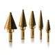 NEIKO 10197A Step Drill Bit Set 5 Pc Step Bit for Metal 50 SAE Sizes Total 1/8â€� â€“ 1-3/8â€� SAE Titanium High Speed Steel Unibit Stepper Cone Drill Bit Two Flute Step Down Bits Step Up Drill Bits