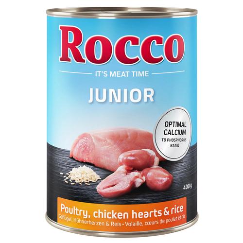 24x400g Junior Geflügel mit Hühnerherzen und Reis Rocco Hundefutter nass