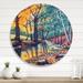 East Urban Home Landscape w/ River In Autumn Forest Sunset - Traditional Metal Circle Wall Art Metal in Green | 23" H x 23" W x 1" D | Wayfair