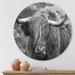 East Urban Home Scottish Cow On Moorland I - Farmhouse Metal Circle Wall Art Metal in Gray | 23 H x 23 W x 1 D in | Wayfair