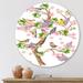 East Urban Home Tree w/ Colorful Birds On Flowering Branches - Traditional Metal Circle Wall Art Metal in Green | 23" H x 23" W x 1" D | Wayfair