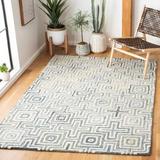 Blue/White 48 x 0.47 in Indoor Area Rug - George Oliver Gladies Geometric Handmade Tufted Ivory/Blue Area Rug Polyester | 48 W x 0.47 D in | Wayfair