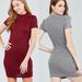 Short Sleeve Knit Sweater Mini Dress Mock Neck Button Down Bodycon Fitted Ribbed