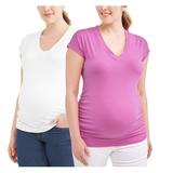 Oh! MammaMaternity basic v-neck tee with flattering side ruching-2 pack--available in plus-size