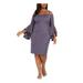 R&M RICHARDS Womens Purple Glitter Zippered Bell Sleeve Off Shoulder Knee Length Sheath Party Dress Size 18W