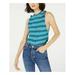 FREE PEOPLE Womens Teal Twist Sleeves Striped Sleeveless Crew Neck Top Size M