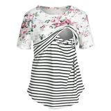 Summer Women Breastfeeding Clothes Striped Floral Short Sleeve Nursing T-shirt Top Maternity Clothes Women Casual Tee Tops