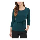 CALVIN KLEIN Womens Green Embellished 3/4 Sleeve Scoop Neck Top Size XL