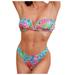 Roliyen Women's Fashion Sexy Open Back Floral Print Split Beachwear Bikini