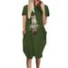 Womens Casual Cat & Tiger Print Short Sleeve Loose Baggy Midi Dress Plus Size