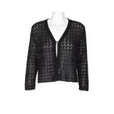 Nina Leonard V-Neck Banded Long Sleeve Knit Jacket-BLACK SILVER