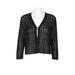 Nina Leonard V-Neck Banded Long Sleeve Knit Jacket-BLACK SILVER
