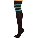 Retro Tube Socks - Black w/ Turquoise (Over Knee)