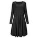 salezon Women Long Sleeve Loose Pleated Swing Maxi Dress Casual Solid Plus Size Dress