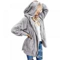 Women Fuzzy Fleece Oversized Open Front Cardigan Hooded Long Sleeve Warm Jacket Draped Pockets Outerwear Coat