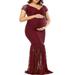 Avamo Women Maternity Long Dress Short Sleeve V Neck Lace Elegant Gown Maxi Photography Dress Summer Floral Mermaid Sundress