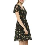 Women's Floral Flouncing Sleeve V Neck A-Line Chiffon Dress