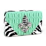 Dasein Croco Embossed Wallet with Zebra Trim and Rhinestone Fleur de Lis