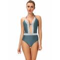 SAYFUT Women's One-Piece Deep V-Neck Swimsuit Floral Lace Up Border Beach Swimwear Slimming Bathing Suit
