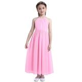 iEFiEL Girls Chiffon Scoop Neck Flower Girl Dress Princess Pageant Wedding Bridesmaid Birthday Party Dress