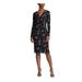 RALPH LAUREN Womens Black Floral Long Sleeve V Neck Knee Length Wrap Dress Dress Size 8P