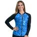 Aqua Design Womens Full Zip Long Sleeve Rash Guard: Front Zipper Swim Shirt: Royal Ripple/Black size 3X-Large