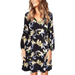 Salezone Women's V Neck 3/4 Sleeves Casual Loose Floral Print Flowy Party Dress with Pockets