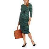 Maternity Long Sleeve Striped Dress with Side Ruching