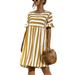 UKAP Women Summer Beach Loose Tunic Dress Striped Printed Flowy Dressed Flare Sleeve Pockets Sundress Yellow L=US 12