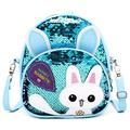 Chinatera Rabbit Ear Sequins Backpack Girls Kids School PU Leather Knapsack (Blue)