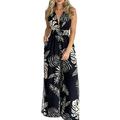 Women's Casual Jumpsuit Romper Spaghetti Strap Floral Print Backless Sleeveless Deep V neck Summer Beach Long Jumpsuits Rompers Pants