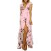 Women's Vintage Party Floral Printed Beach Maxi Dress Full Back Long Ukraine Strappy Cut Out Split Strap V Neck Dress